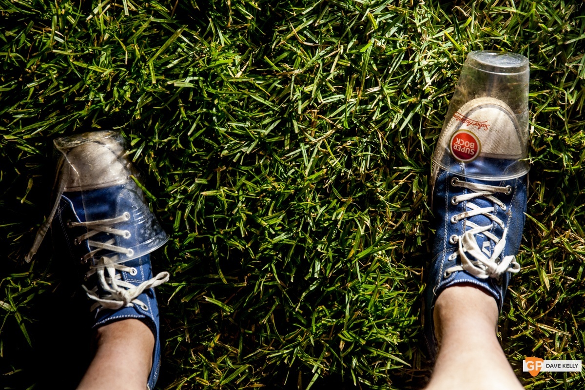 Plastic beer glasses on my feet at NOS Primavera Sound, Porto by David Kelly